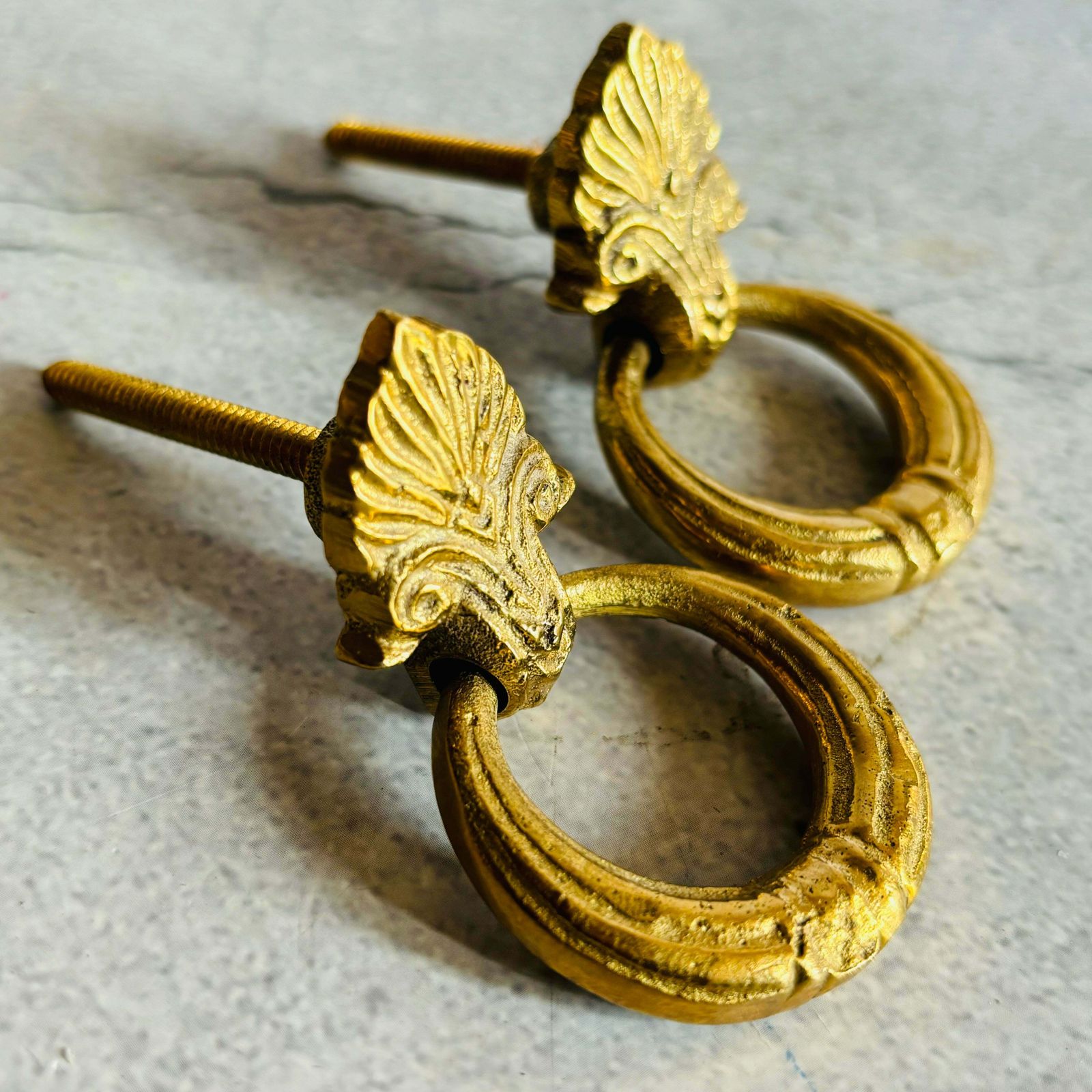 Pair Of Small Brass And Gold Plated Antique Handles photo furniture