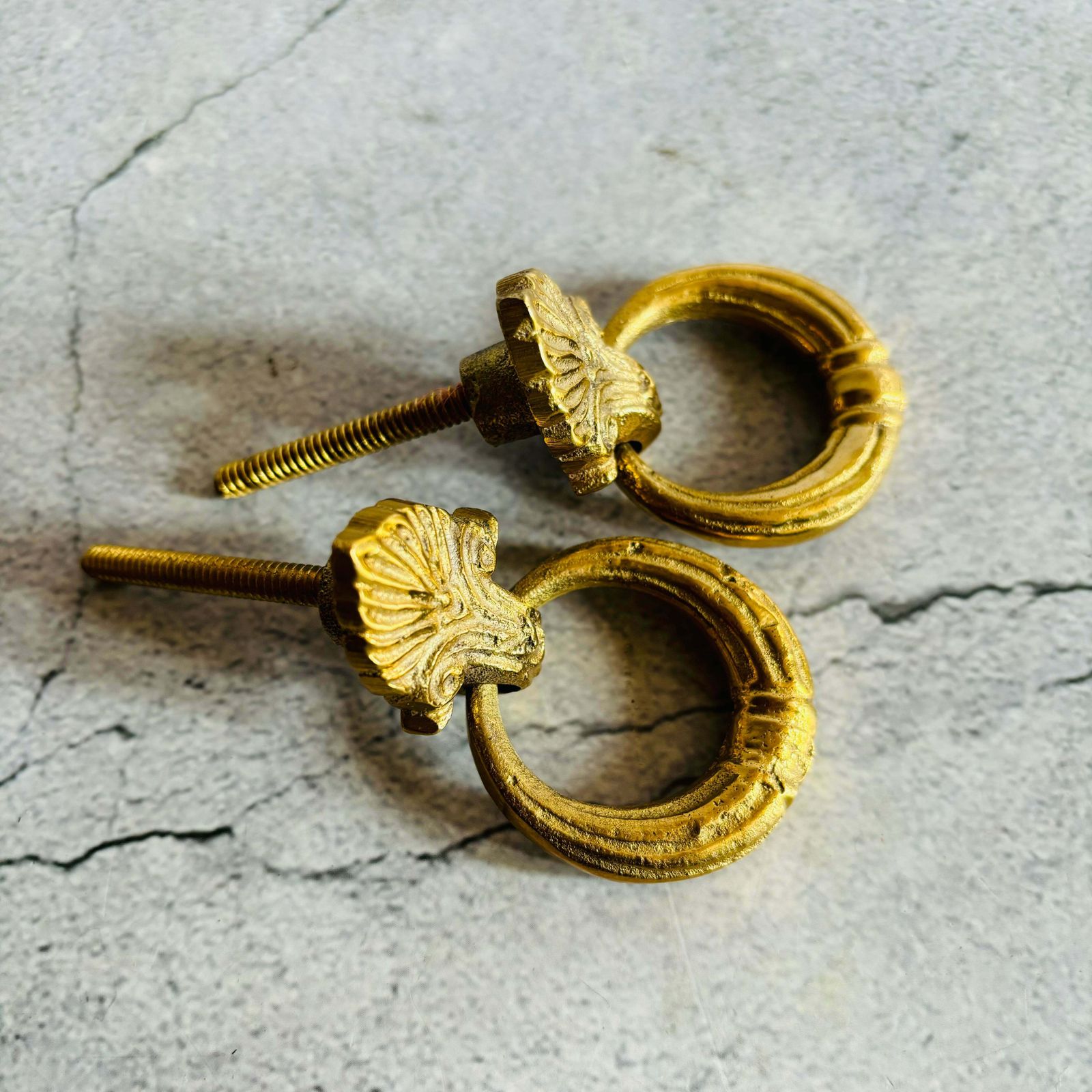 Pair Of Small Brass And Gold Plated Antique Handles photo for sale