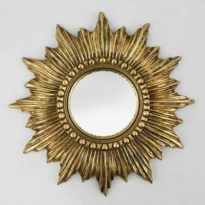 Gold Sunburst Mirror In Resin With Convex Mirror, France, 1960s