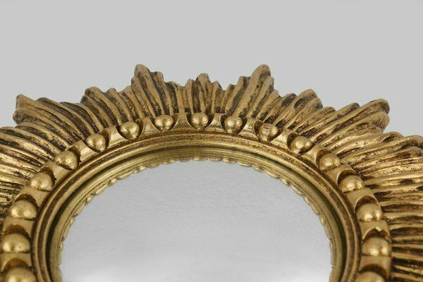 Gold Sunburst Mirror In Resin With Convex Mirror, France, 1960s photo vinterior