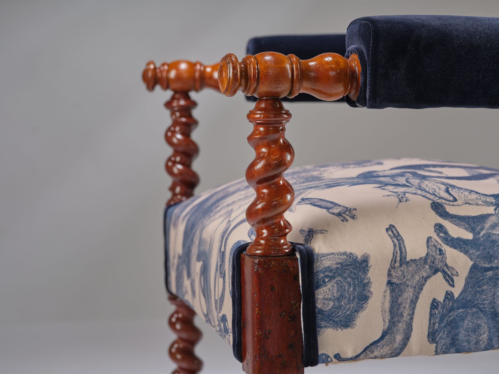 Antique 19th Century ‘Barley With A Twist’ Mythical Creature Velvet Chair, England Circa 1890 photo 2895.0