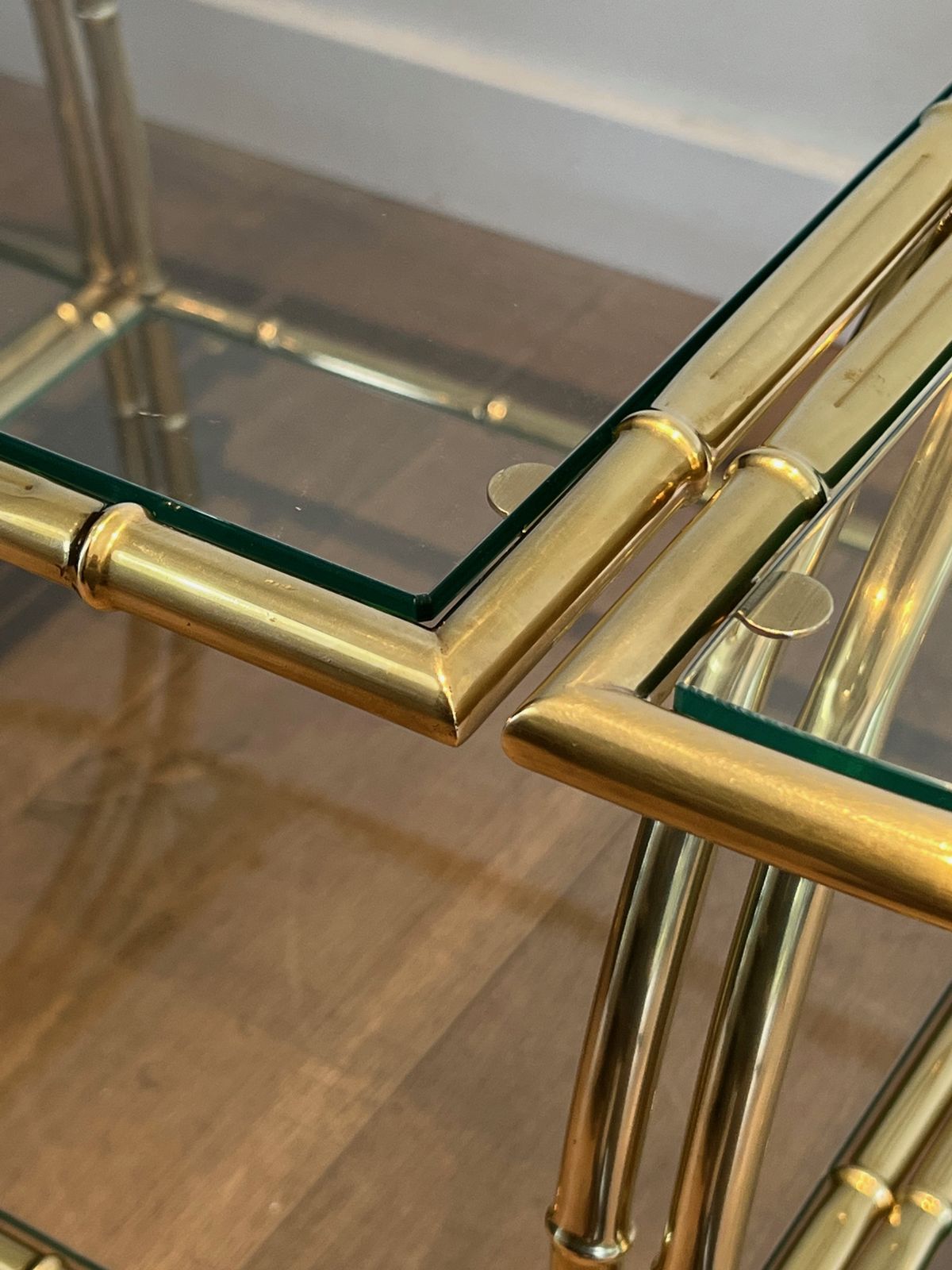 photo furniture Tripartite Coffee Table In Faux Bamboo Style Brass In The Taste Of Maison Baguès