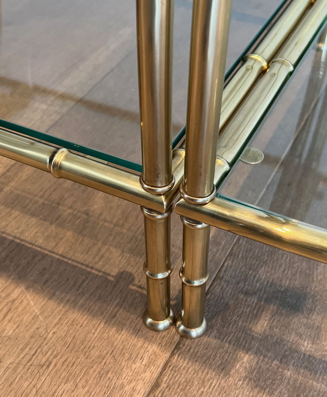 photo for sale Tripartite Coffee Table In Faux Bamboo Style Brass In The Taste Of Maison Baguès