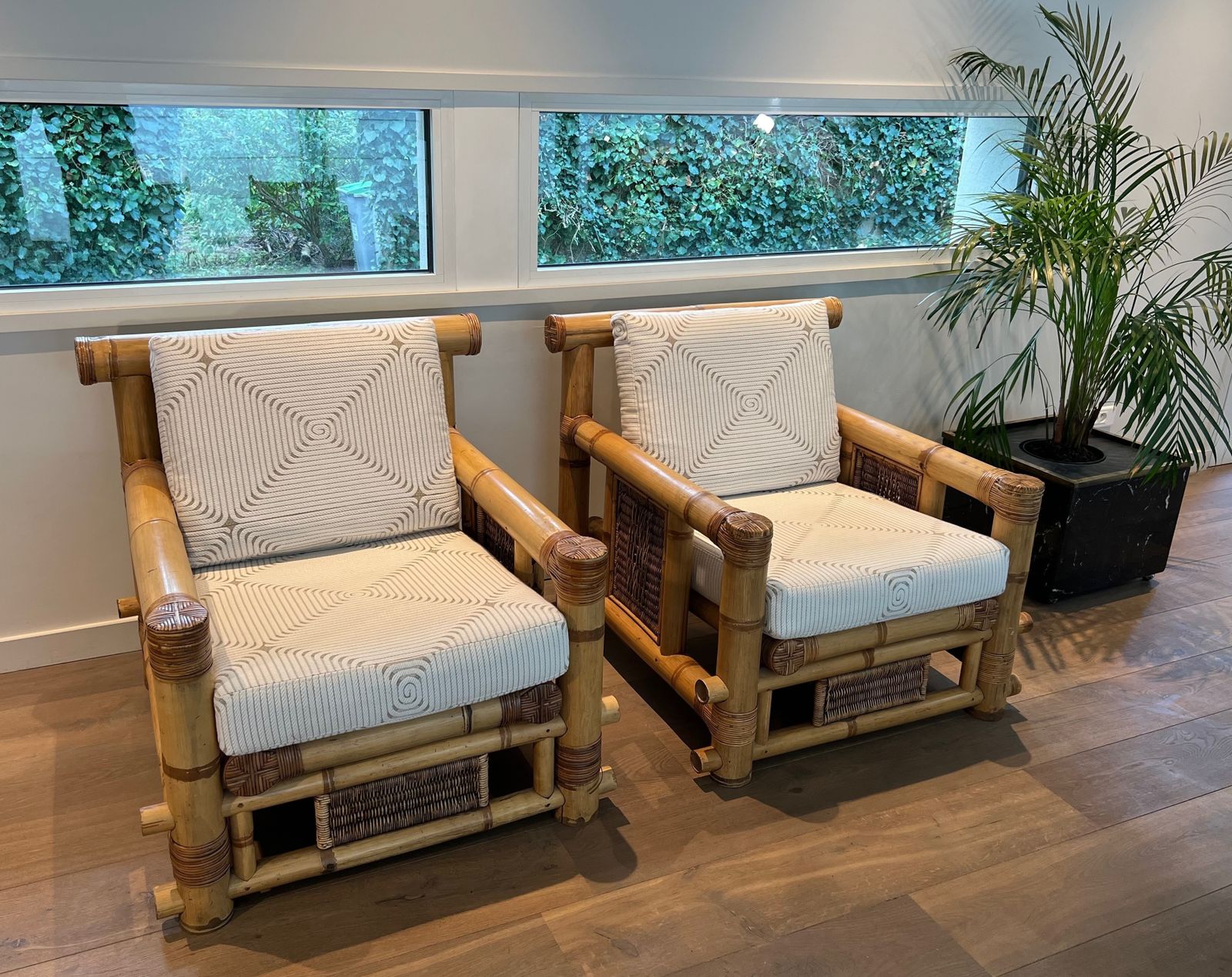 Pair Of Large Bamboo Armchairs And Pierre Frey Cushions photo furniture