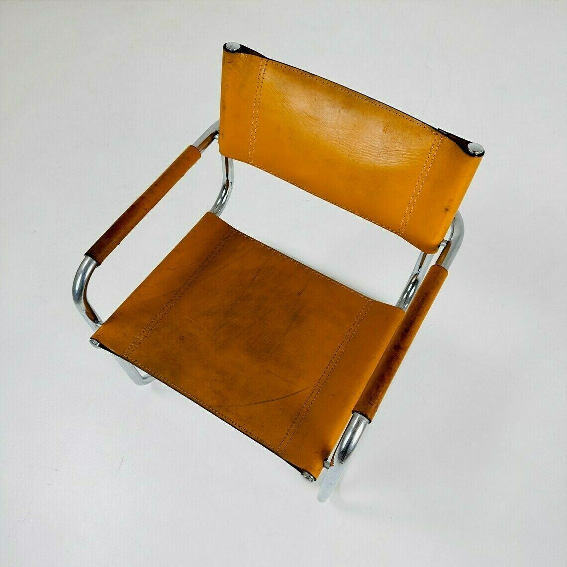 Bauhaus Cognac Leather Chair By Mart Stam Italy 1980s photo for sale
