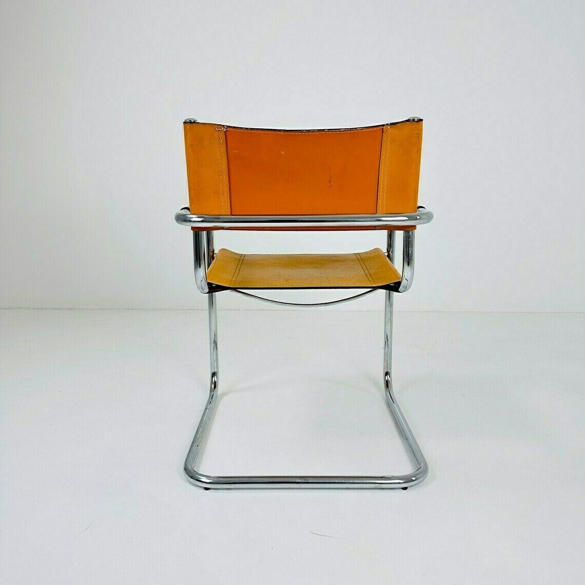 Bauhaus Cognac Leather Chair By Mart Stam Italy 1980s photo vinterior