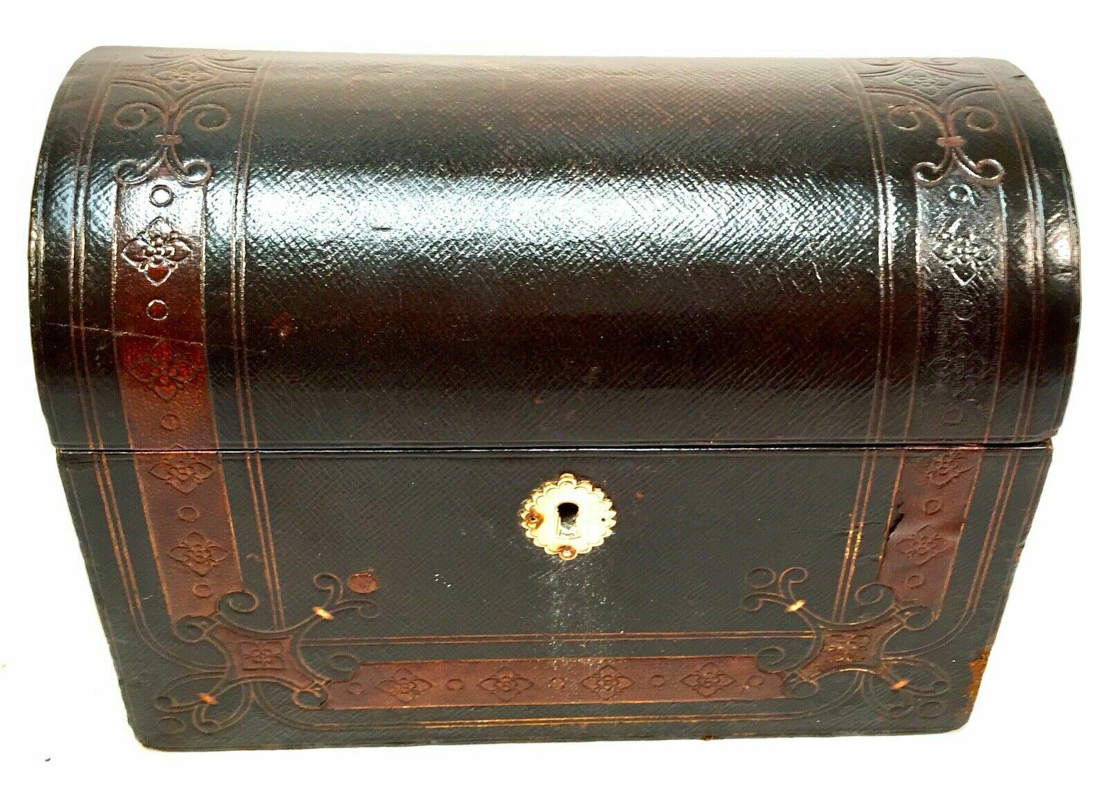 Antique Moroccan Leather Bound Stationery Box Desktop Paper Tidy C.1900 photo furniture