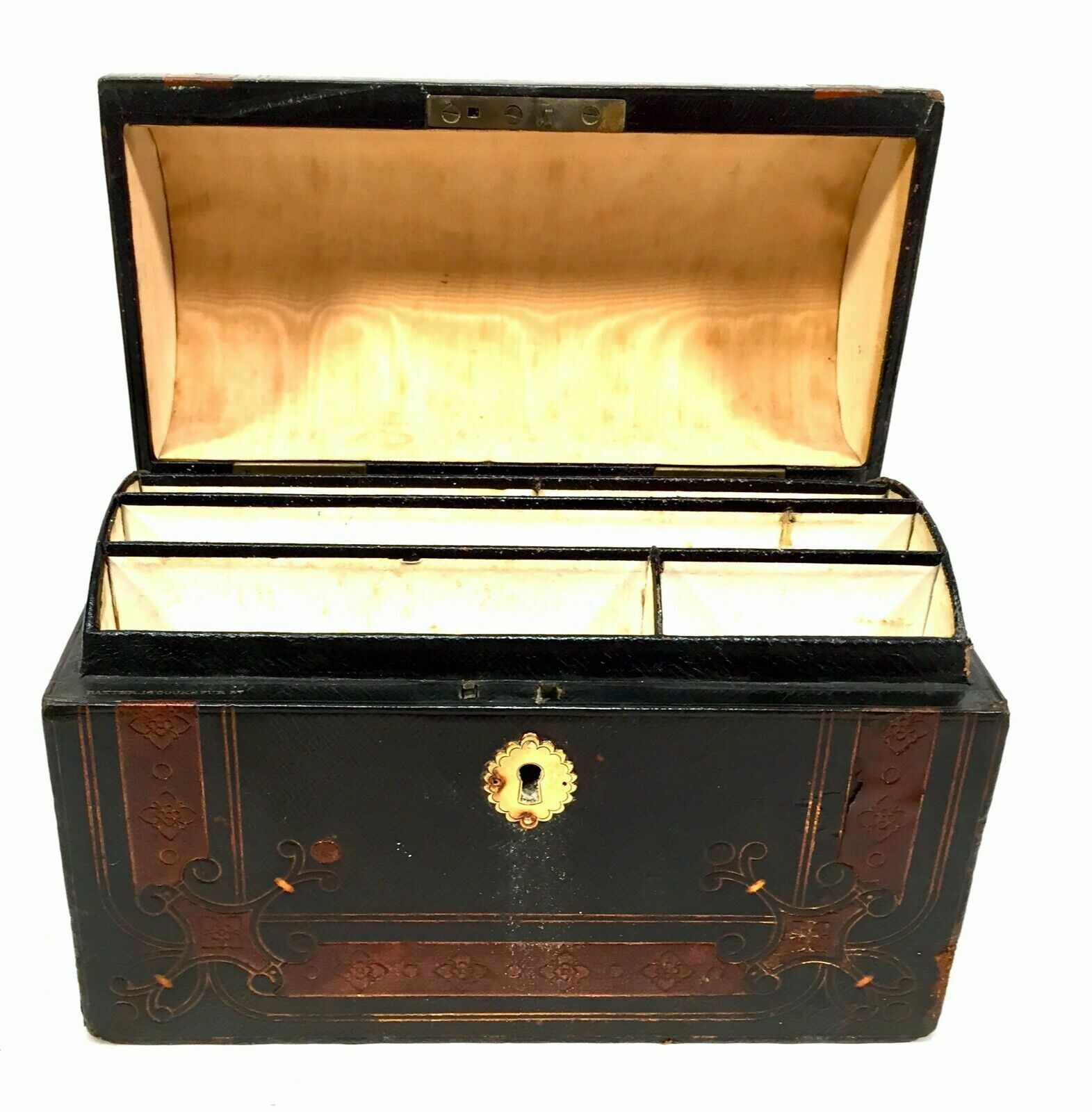 Antique Moroccan Leather Bound Stationery Box Desktop Paper Tidy C.1900 photo for sale