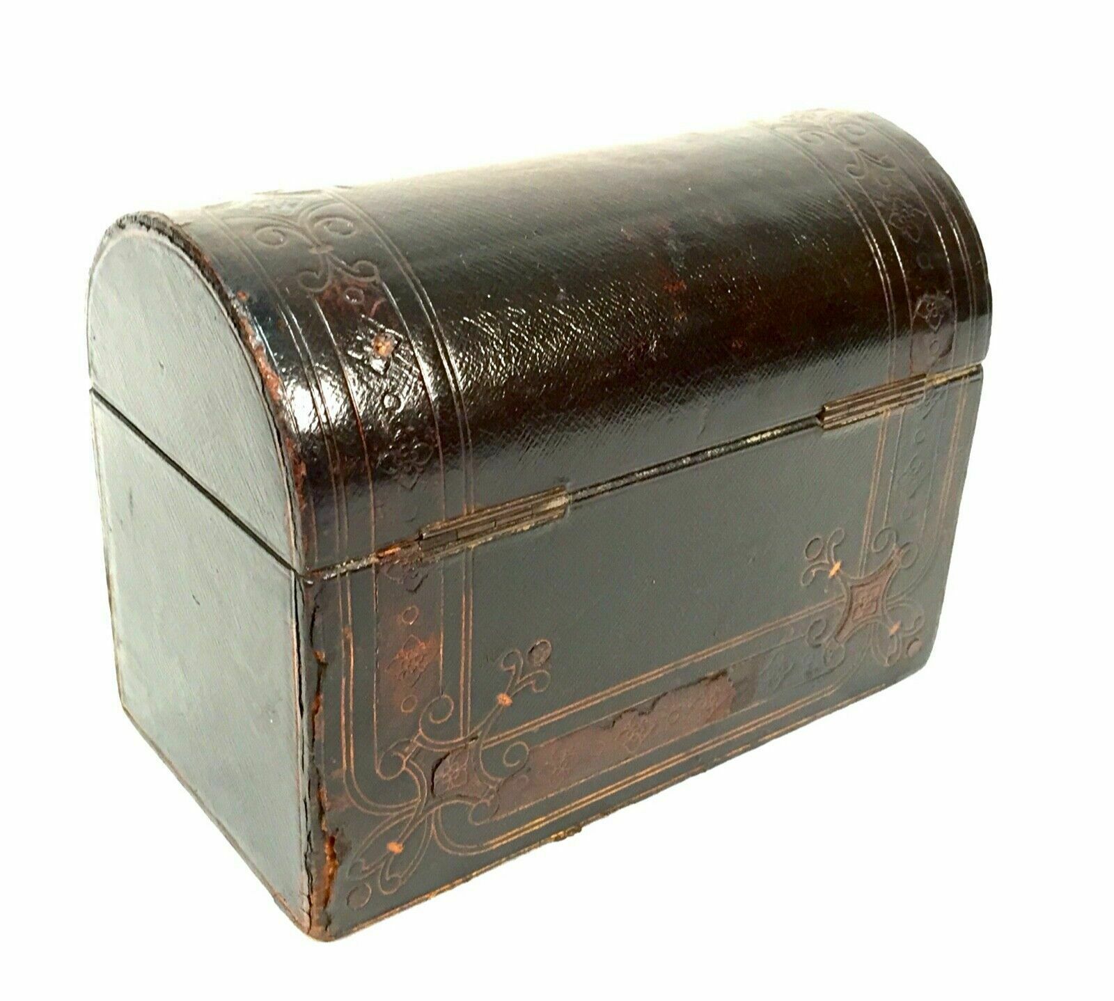 Antique Moroccan Leather Bound Stationery Box Desktop Paper Tidy C.1900 photo vinterior