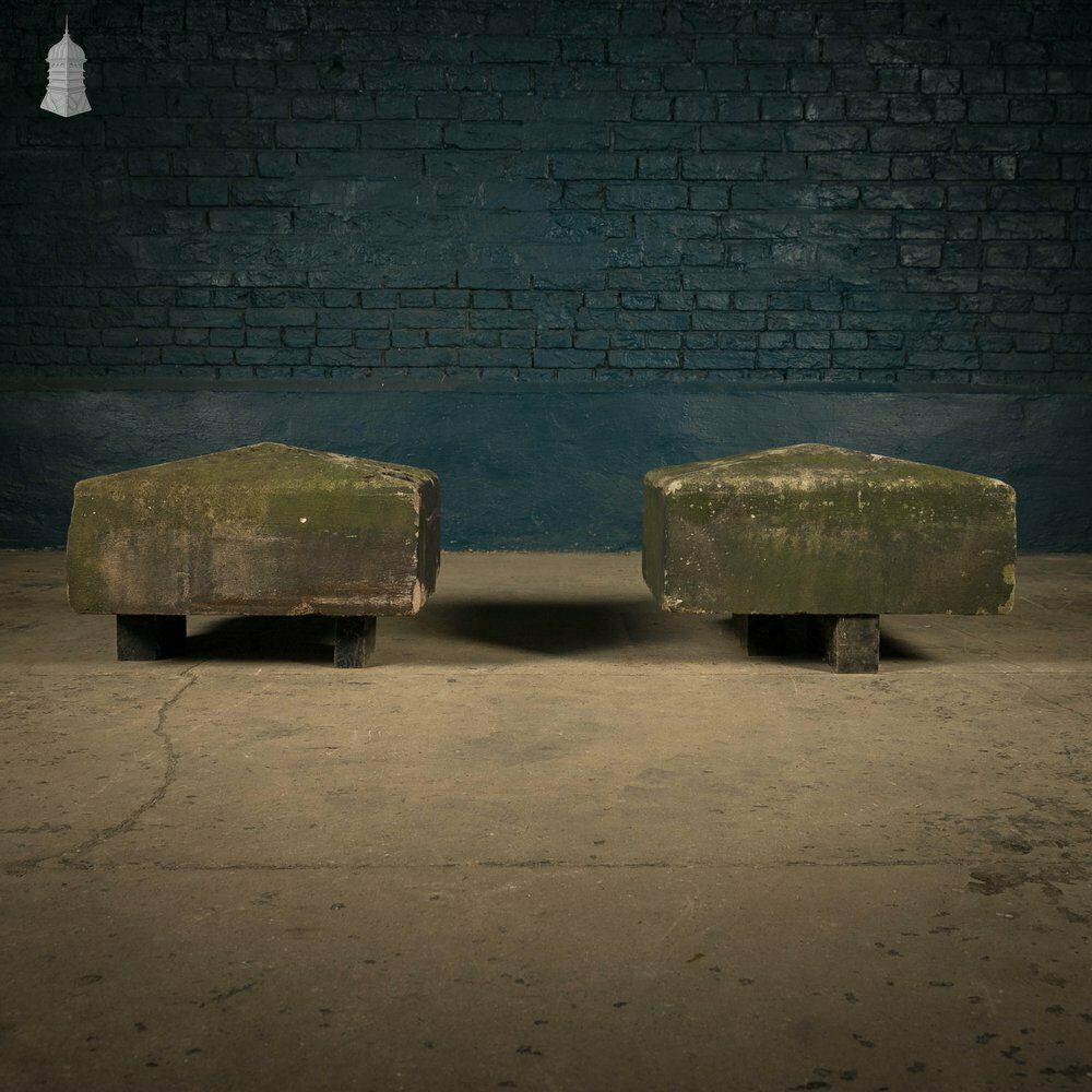 Sandstone Pier Caps, Pair Of Four Way Weathered Standard Apex Pier Caps photo for sale