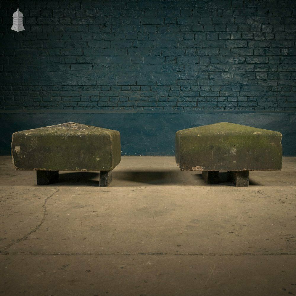 photo for sale Sandstone Pier Caps, Pair Of Four Way Weathered Standard Apex Pier Caps