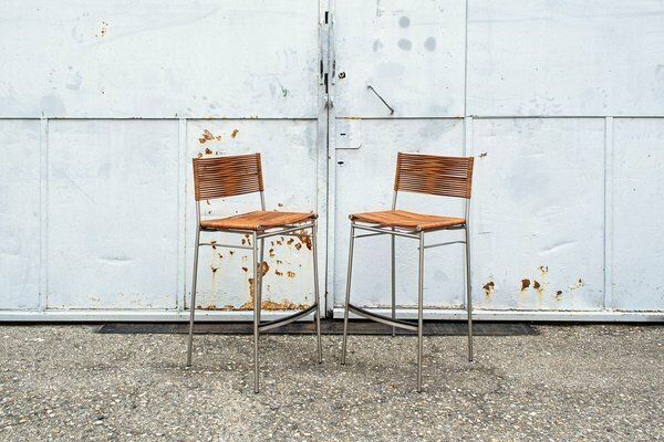 Stool Miss B By Tito Agnoli For Bonacina In Inox & Leather 1997, 1990s, Set Of 2 photo furniture