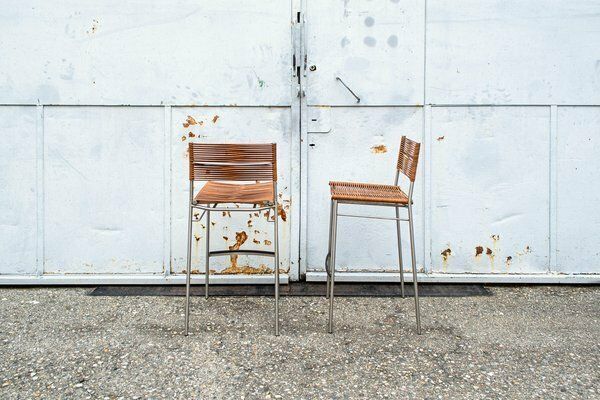 Stool Miss B By Tito Agnoli For Bonacina In Inox & Leather 1997, 1990s, Set Of 2 photo for sale