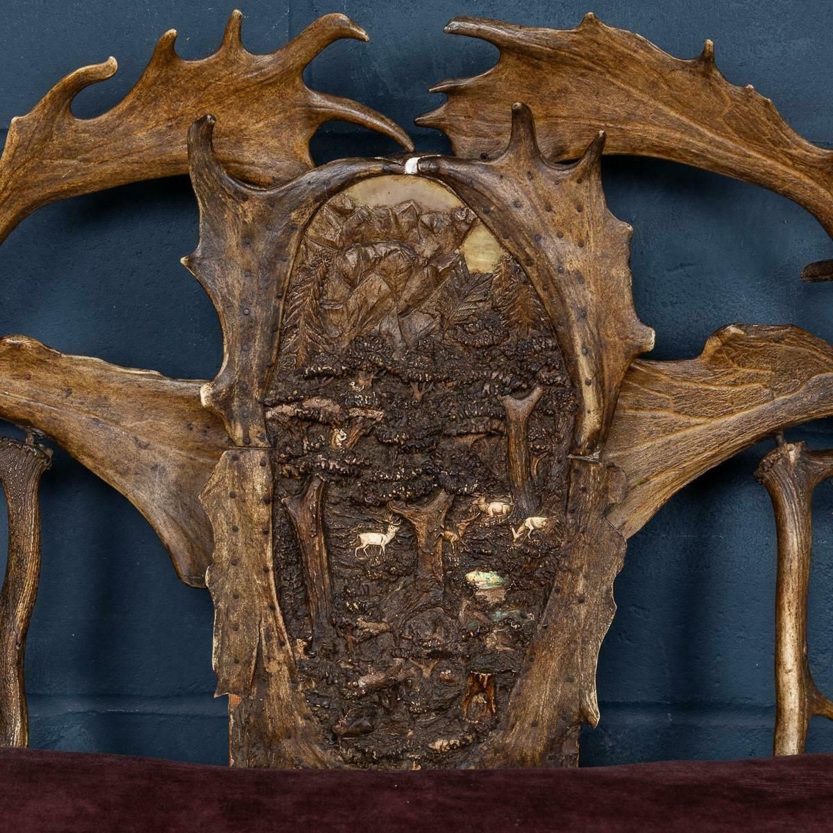 Antique 19th Century Black Forest Antler Horn Sofa, Swiss/German C.1890 photo vintage