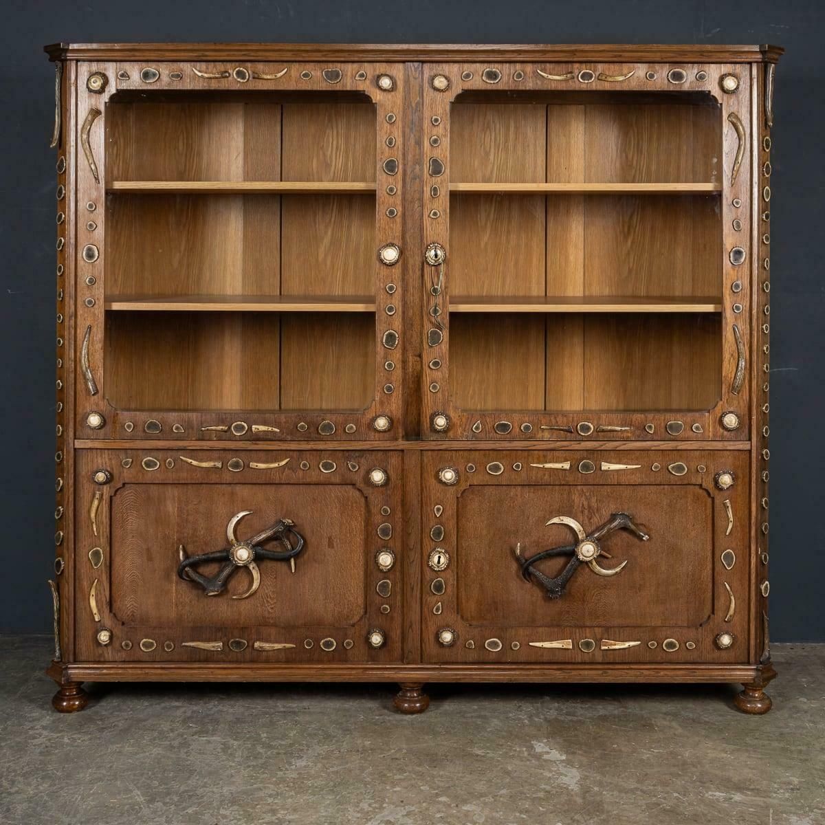 Antique 20th Century German Black Forest Oak & Antler Cabinet C.1900 photo furniture