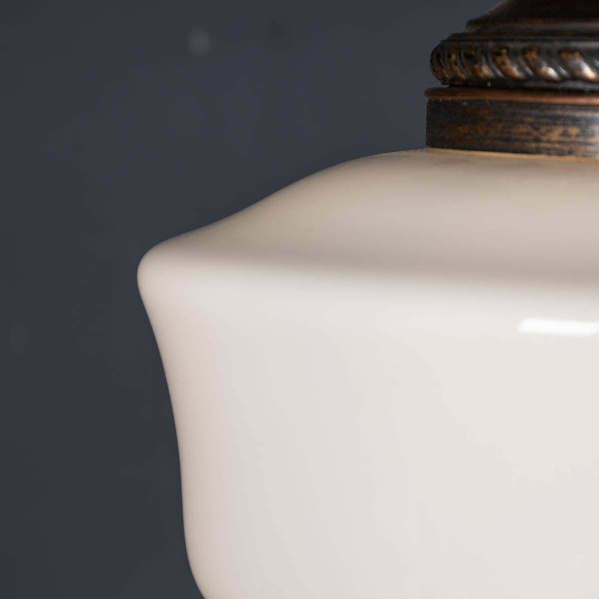 Vintage 20th Century English White Opaque Glass & Copper Pendant Light C.1930 photo vintage