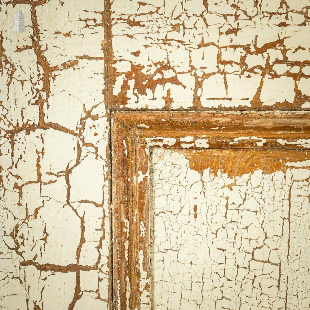 Half Glazed Door, 3 Moulded Pine Panel Distressed Crackled Paint photo vintage