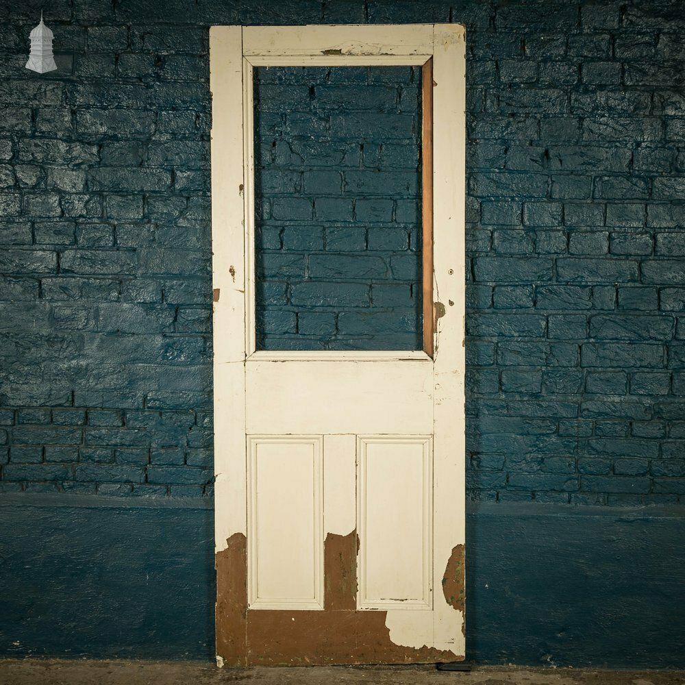 photo furniture Half Glazed Door, 3 Moulded Pine Panel Distressed Crackled Paint