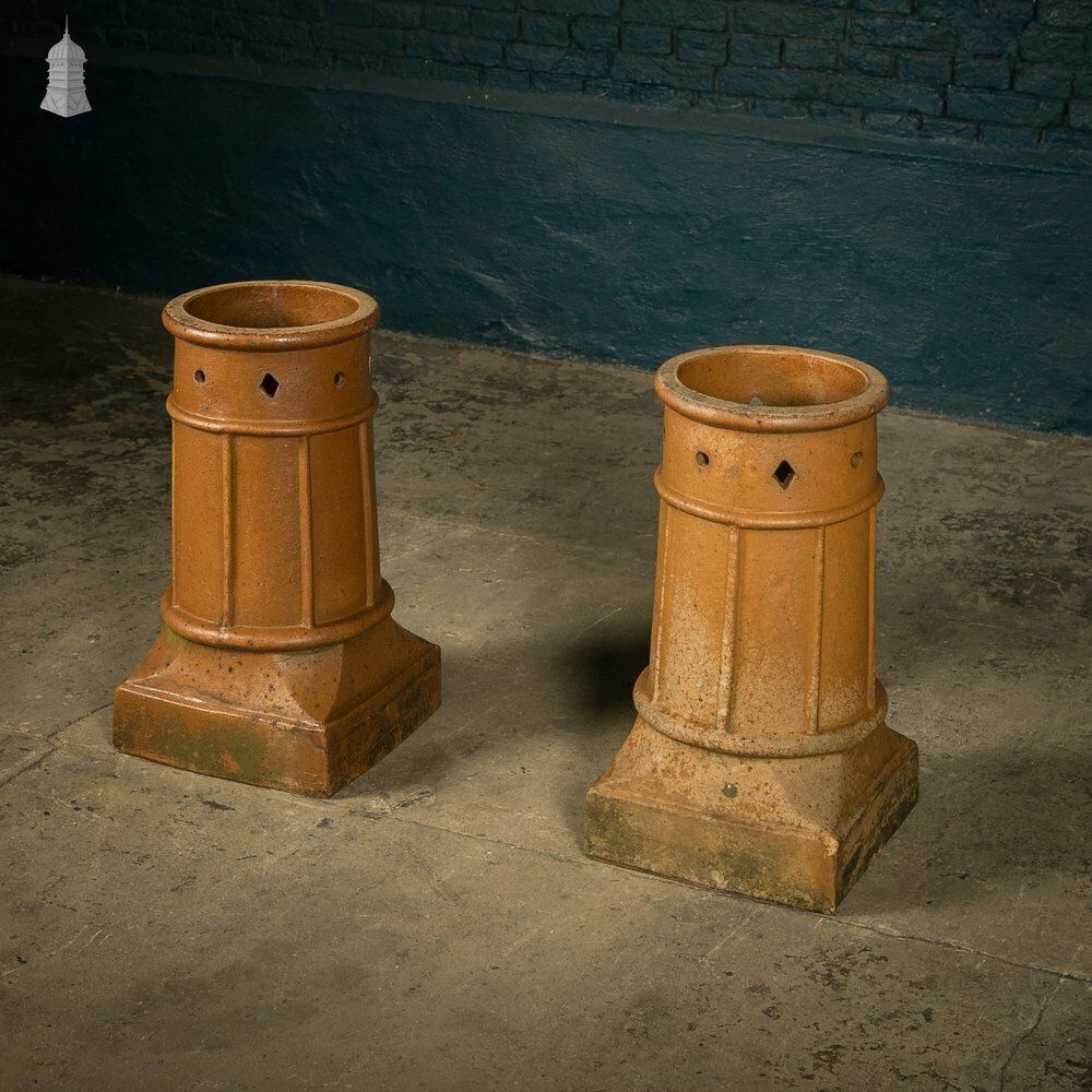 photo vintage Chimney Pot Planters, Salt Glazed, Pair