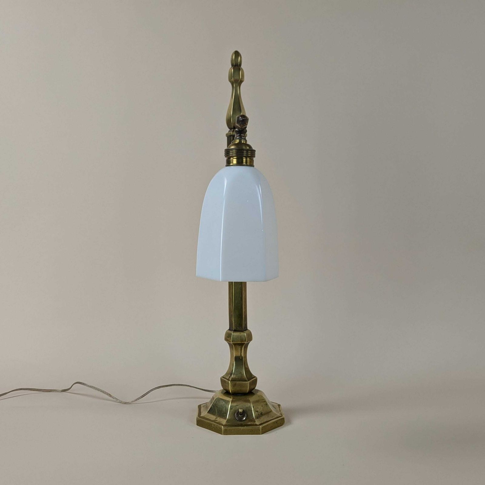 Antique French Bronze Desk Lamp With White Milk Glass Shade, 1930s Art Deco Style Bronze Table Lamp From France, Antique Paris Lighting photo 308.0