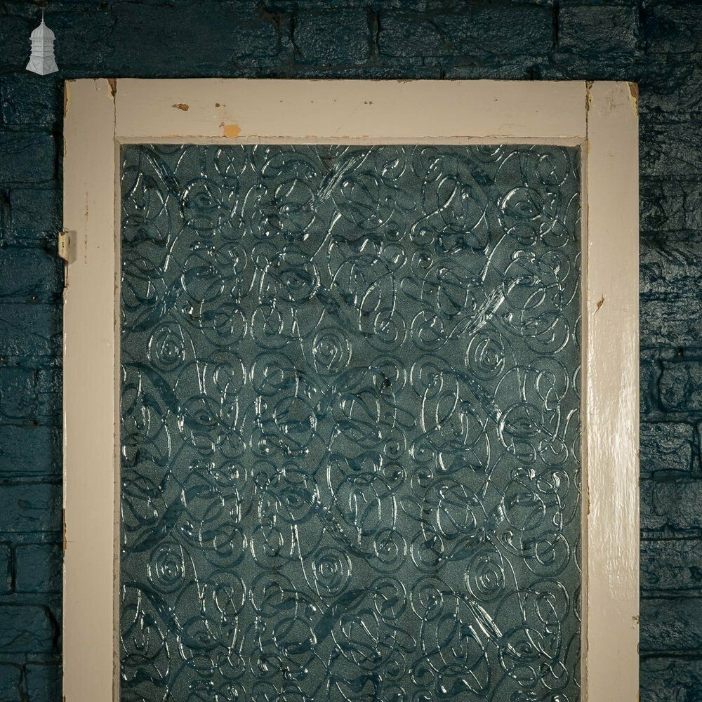 Half Glazed Door, Moulded 3 Panel, Textured Glass photo vintage