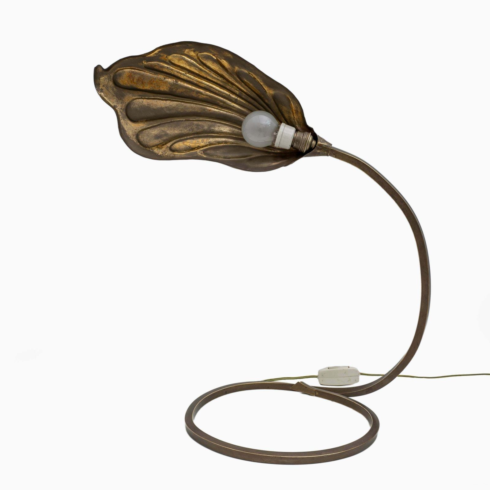 Tommaso Barbi Mid Century Modern Brass Leaf Table Lamp By Bottega Gadda, 1960s photo vinterior