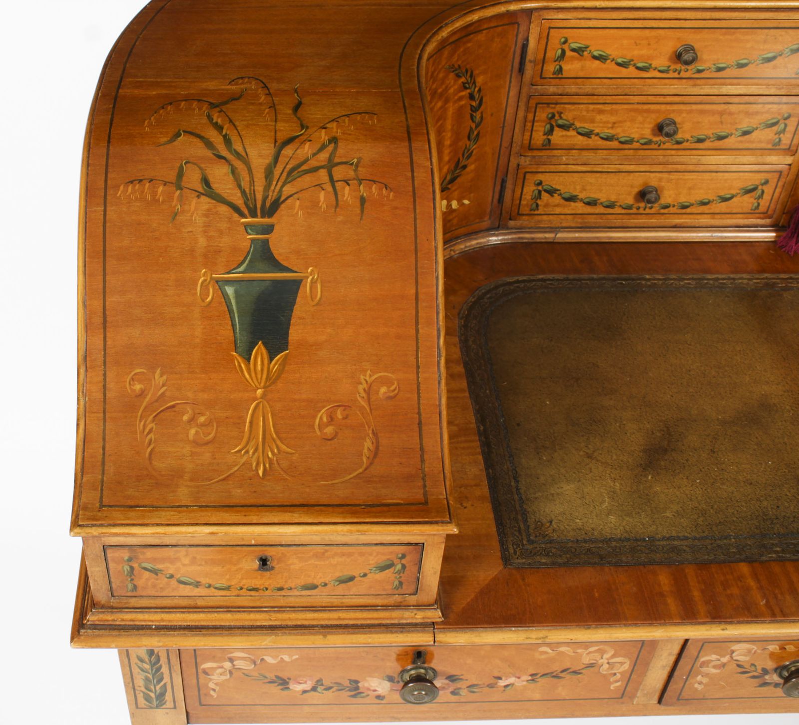 Edwardian Satin Wood & Floral Painted Carlton House Writing Desk C 1900 photo 6250.0