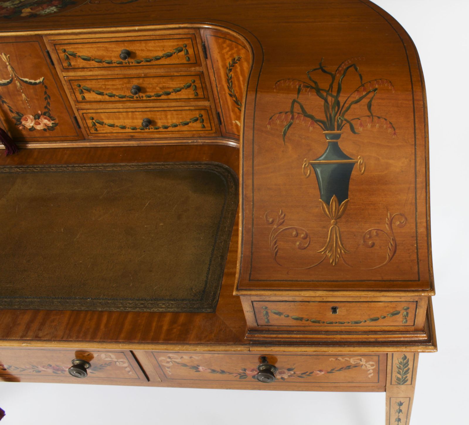 Edwardian Satin Wood & Floral Painted Carlton House Writing Desk C 1900 photo buy