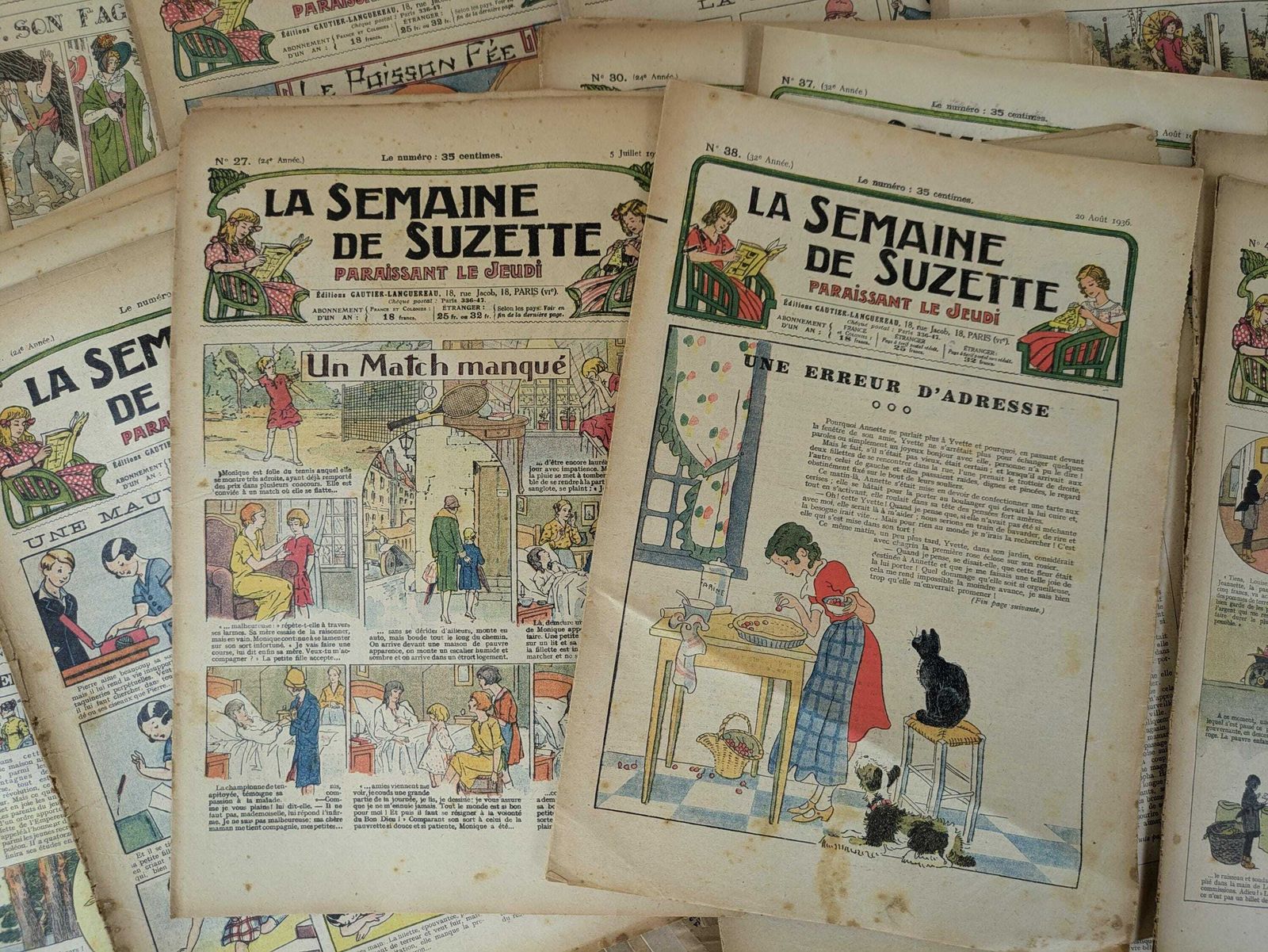 photo for sale 55 Antique French 1920s La Semaine De Suzette Magazines, Prop Set Design, Photography French Ephemera, Old Document, Scrapbooking Supplies