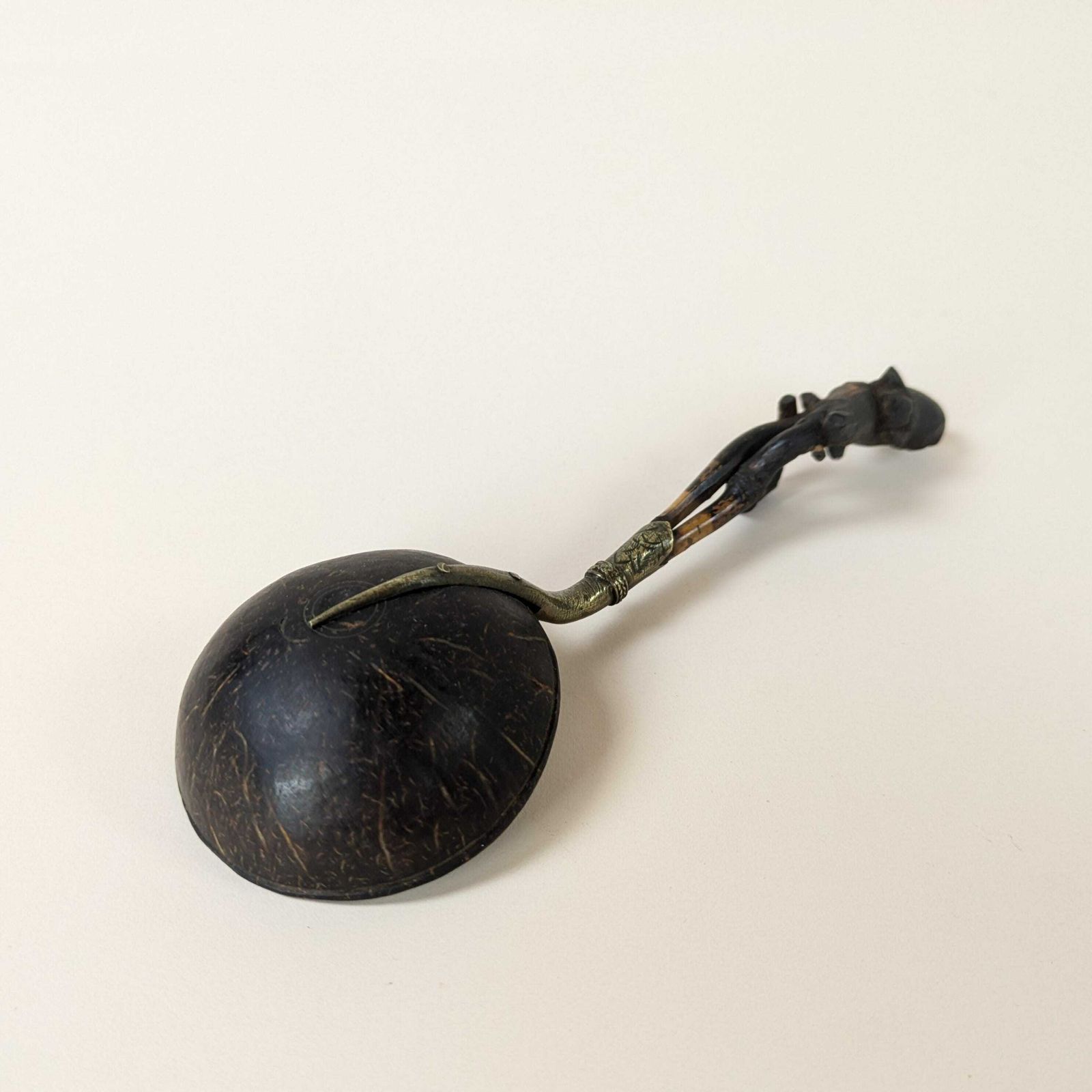 Antique Asian Ceremonial Opium Ladle Spoon Bamboo Brass & Coconut Shell From Laos Vietnam Indochina C1800 photo vinterior