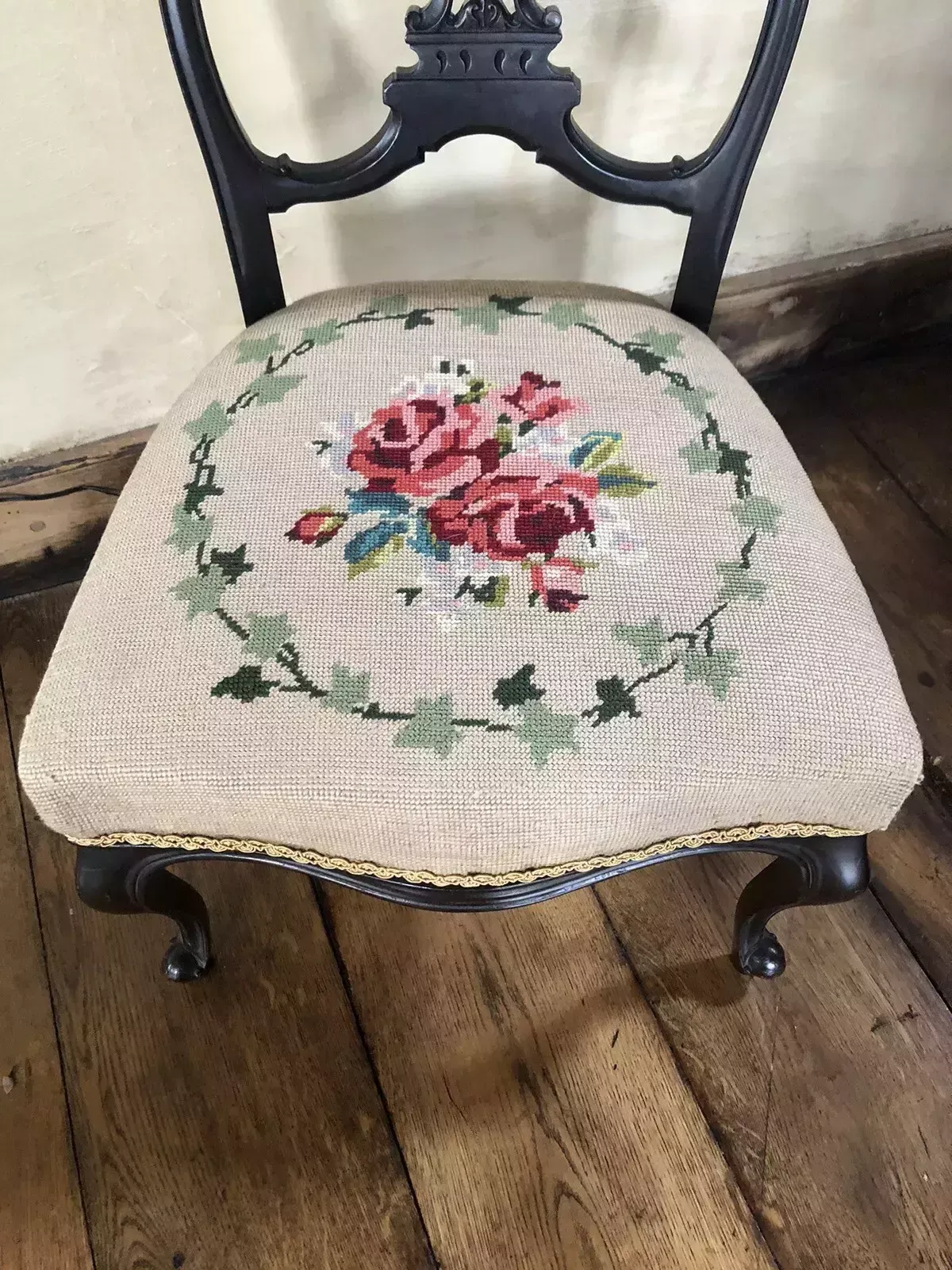 Antique Tapestry Upholstered Ornate Carved Ebonized Children’s Chair photo buy
