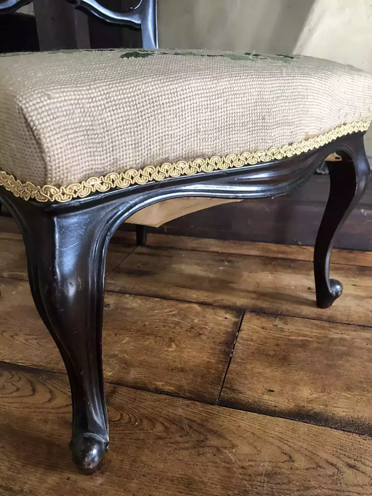 photo for sale Antique Tapestry Upholstered Ornate Carved Ebonized Children’s Chair