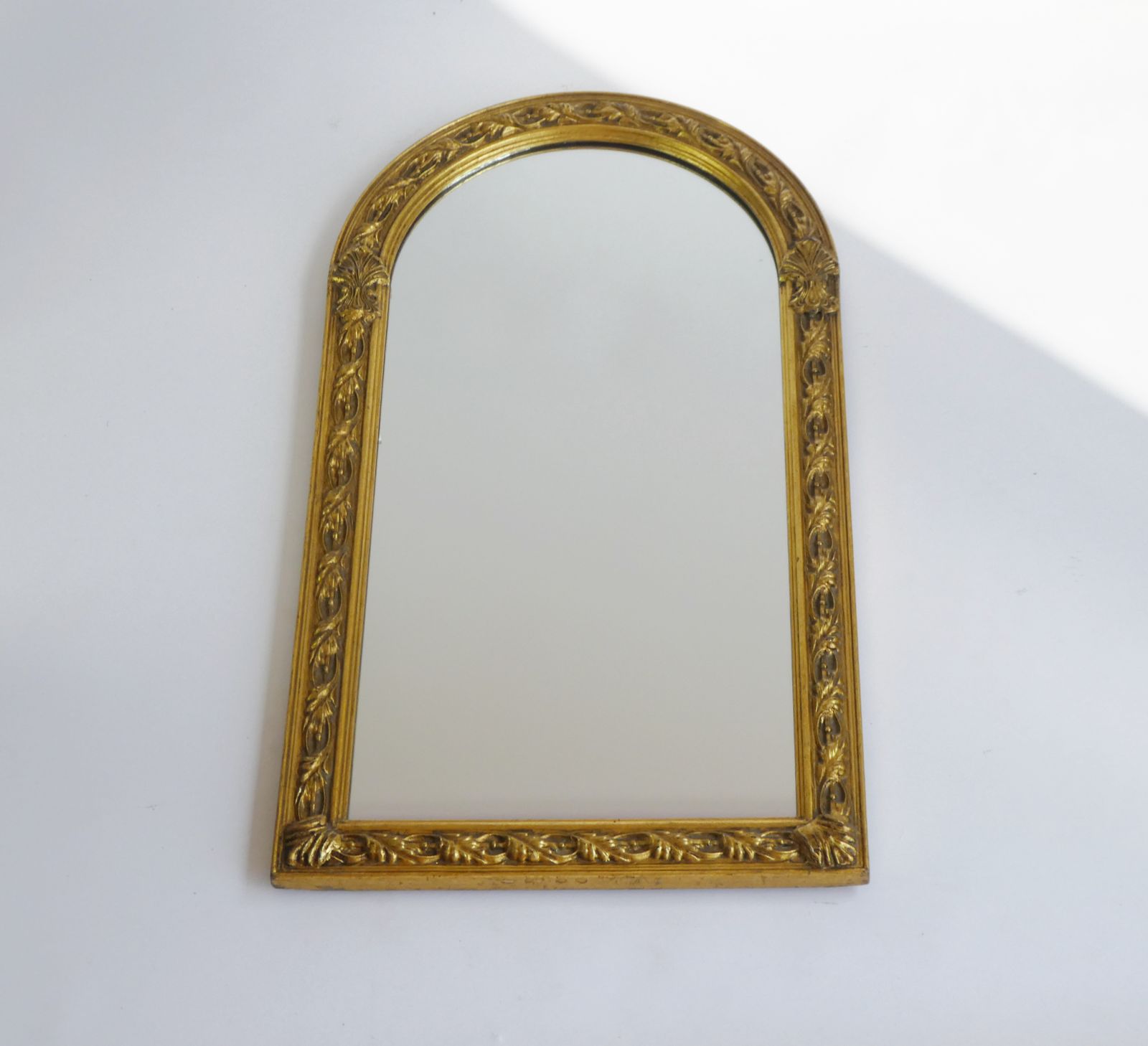 photo furniture Wonderful Mid Century Asymmmetrical French Gold Mirror, Half Moon Wall Mirror With Gold Ornaments