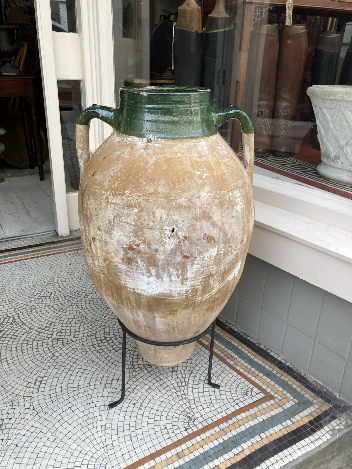 Antique Turkish Green Glaze Amphora On Stand
