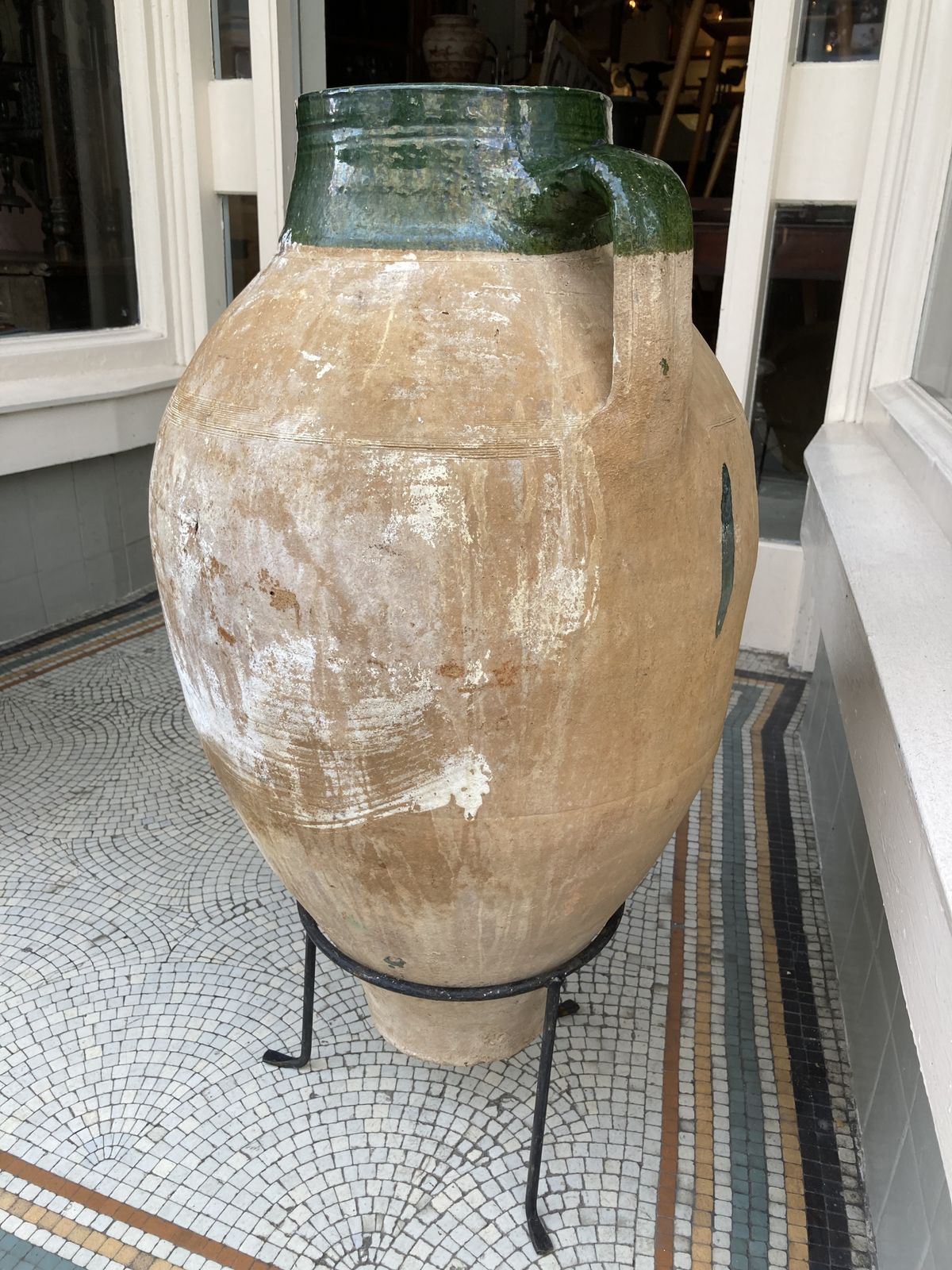 Antique Turkish Green Glaze Amphora On Stand photo for sale