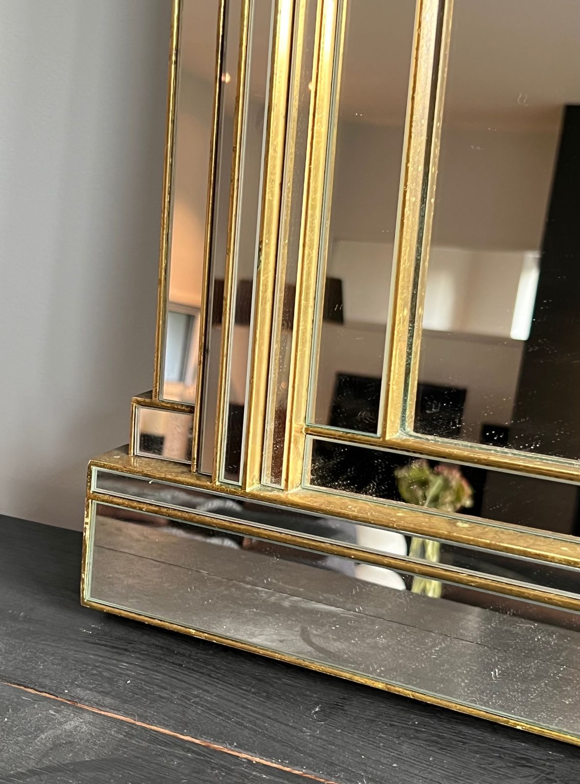 Large Domus Mirror In Wood, Golden Plexiglass And Mirrors photo Home Decor