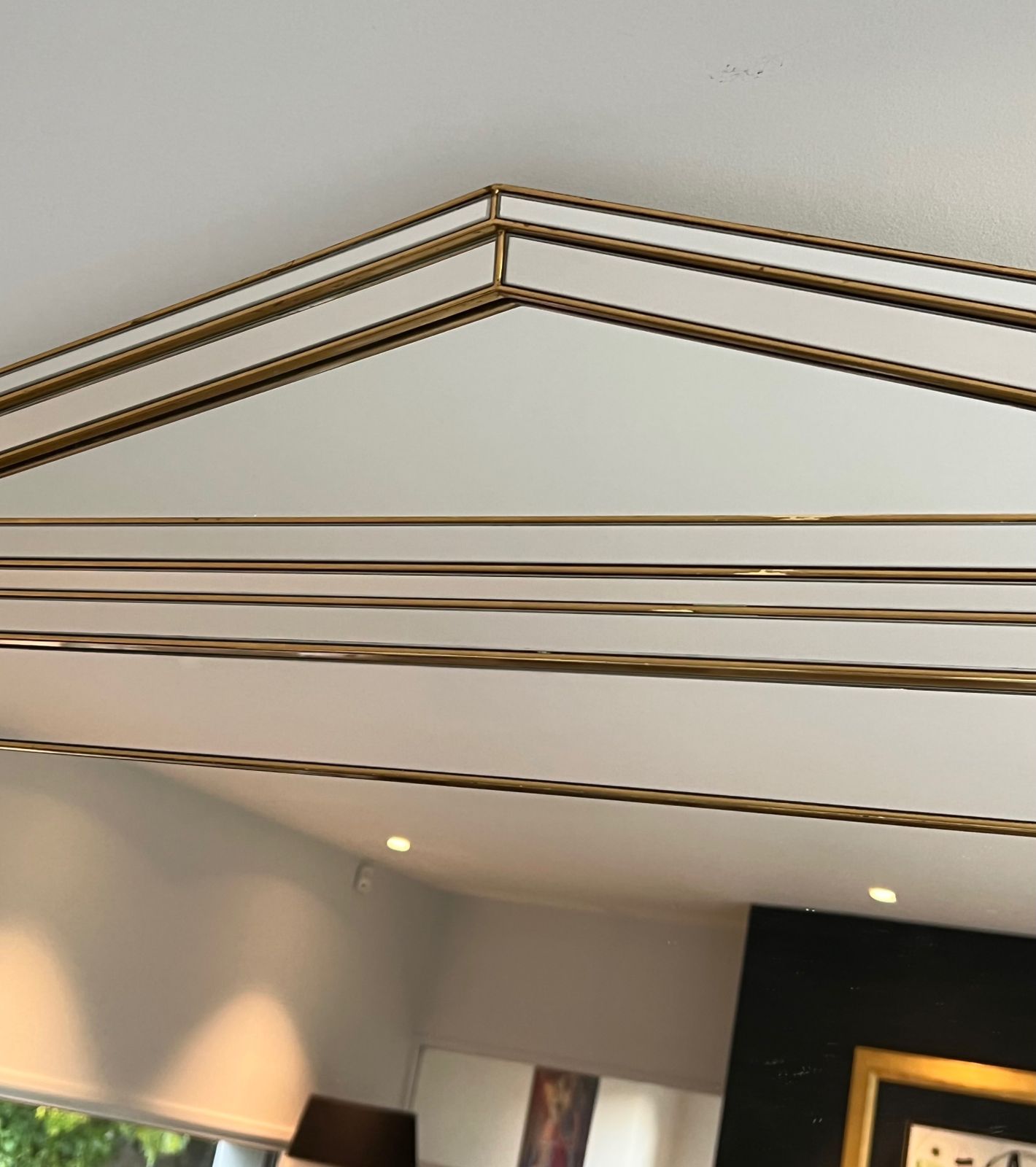Large Domus Mirror In Wood, Golden Plexiglass And Mirrors photo vinterior