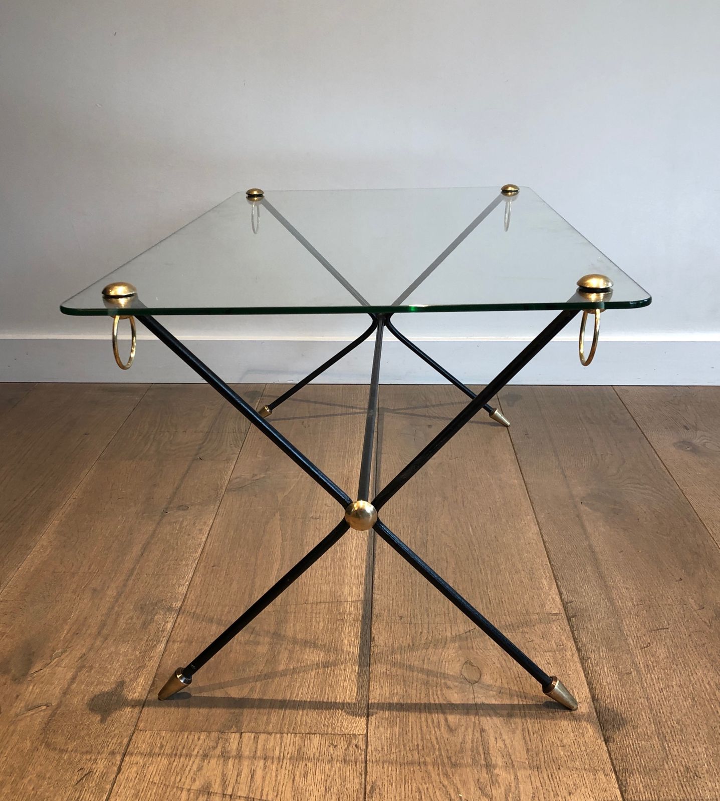 Coffee Table In Lacquered Brass Metal And Glass Slab By Jacques Adnet photo 1850.0