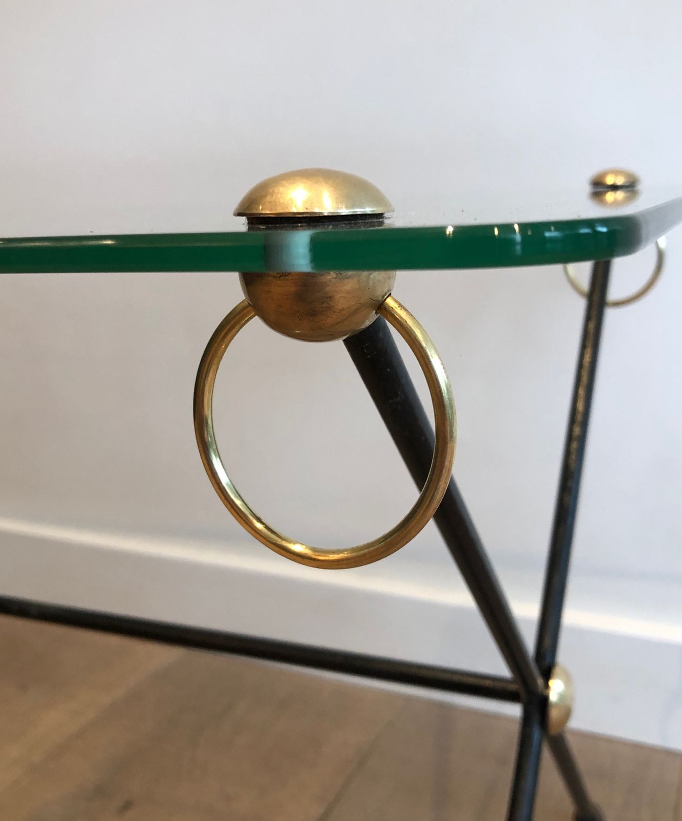 Coffee Table In Lacquered Brass Metal And Glass Slab By Jacques Adnet photo vintage