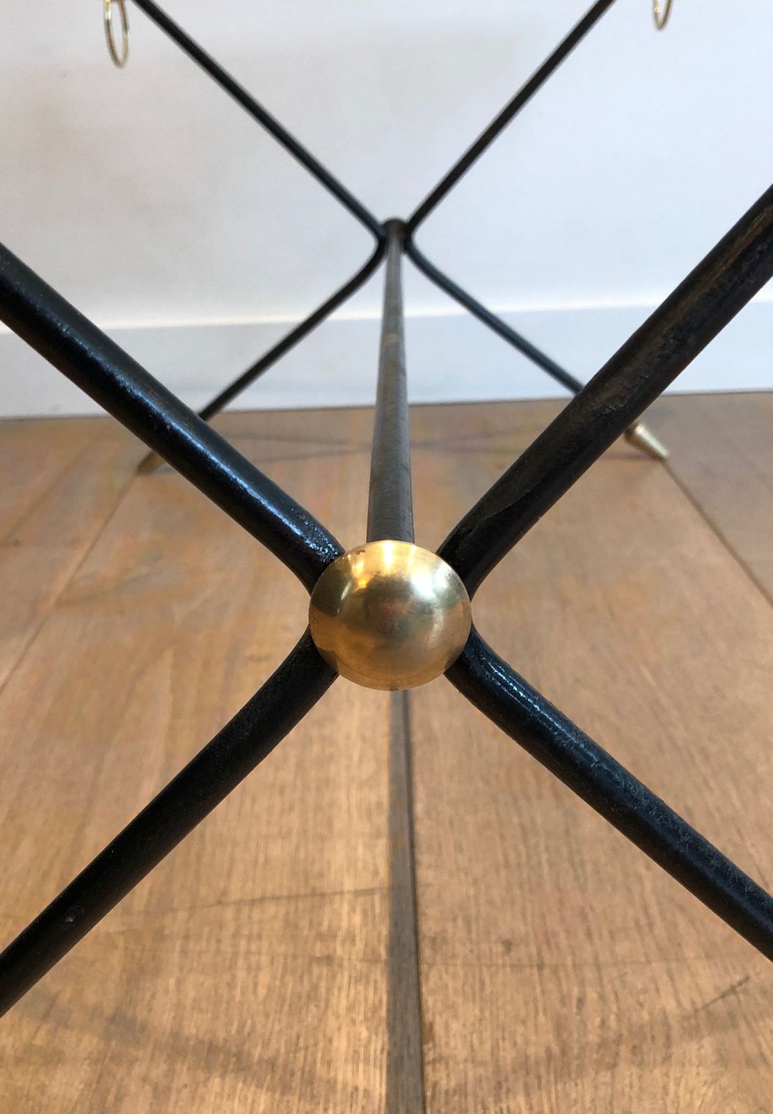 photo furniture Coffee Table In Lacquered Brass Metal And Glass Slab By Jacques Adnet
