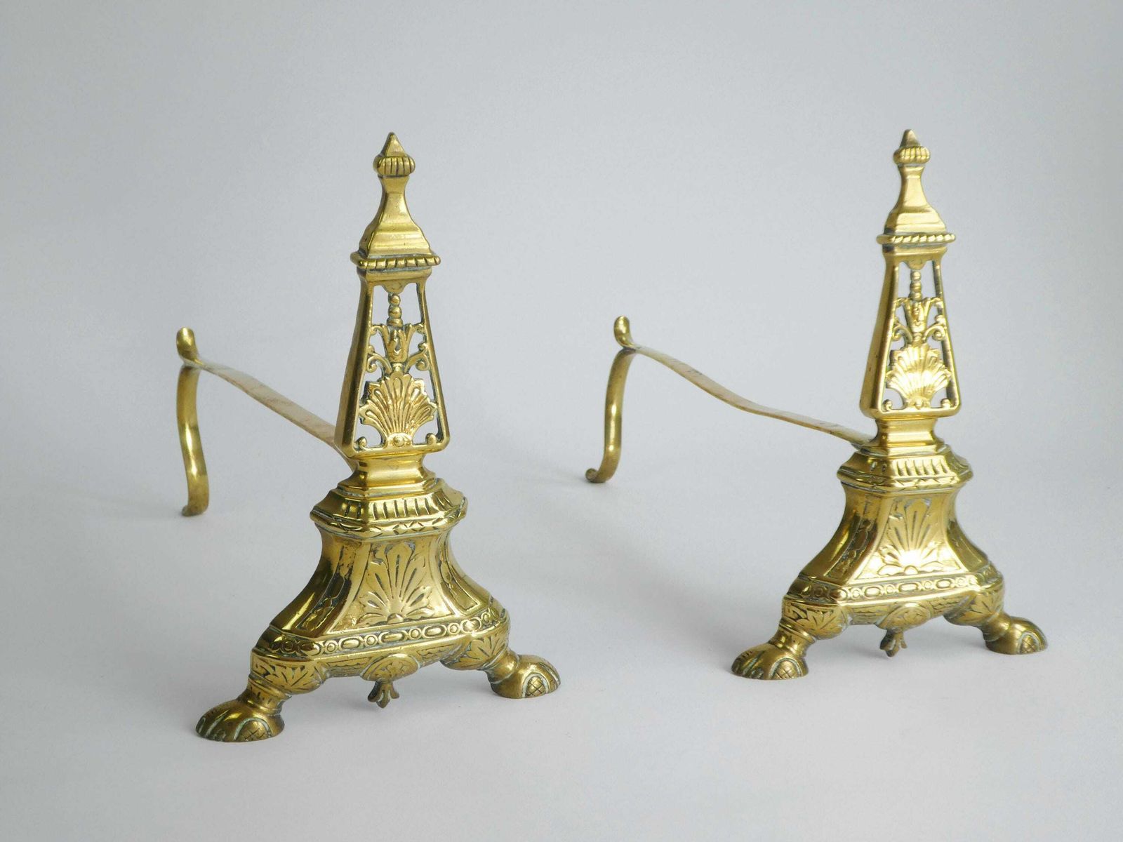 Beautiful Antique Set Of Brass Andirons, Ornate Golden Fireplace Blocks, Hollywood Regency Decor photo furniture