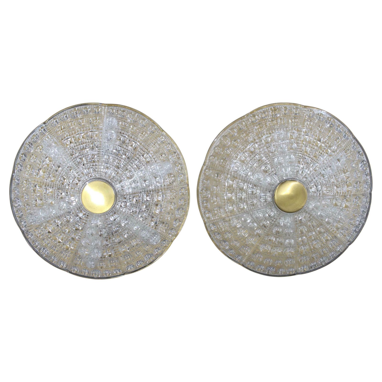 1970s Carl Fagerlund Pair Of Brass And Glass Ceiling Lamps, Sweden
