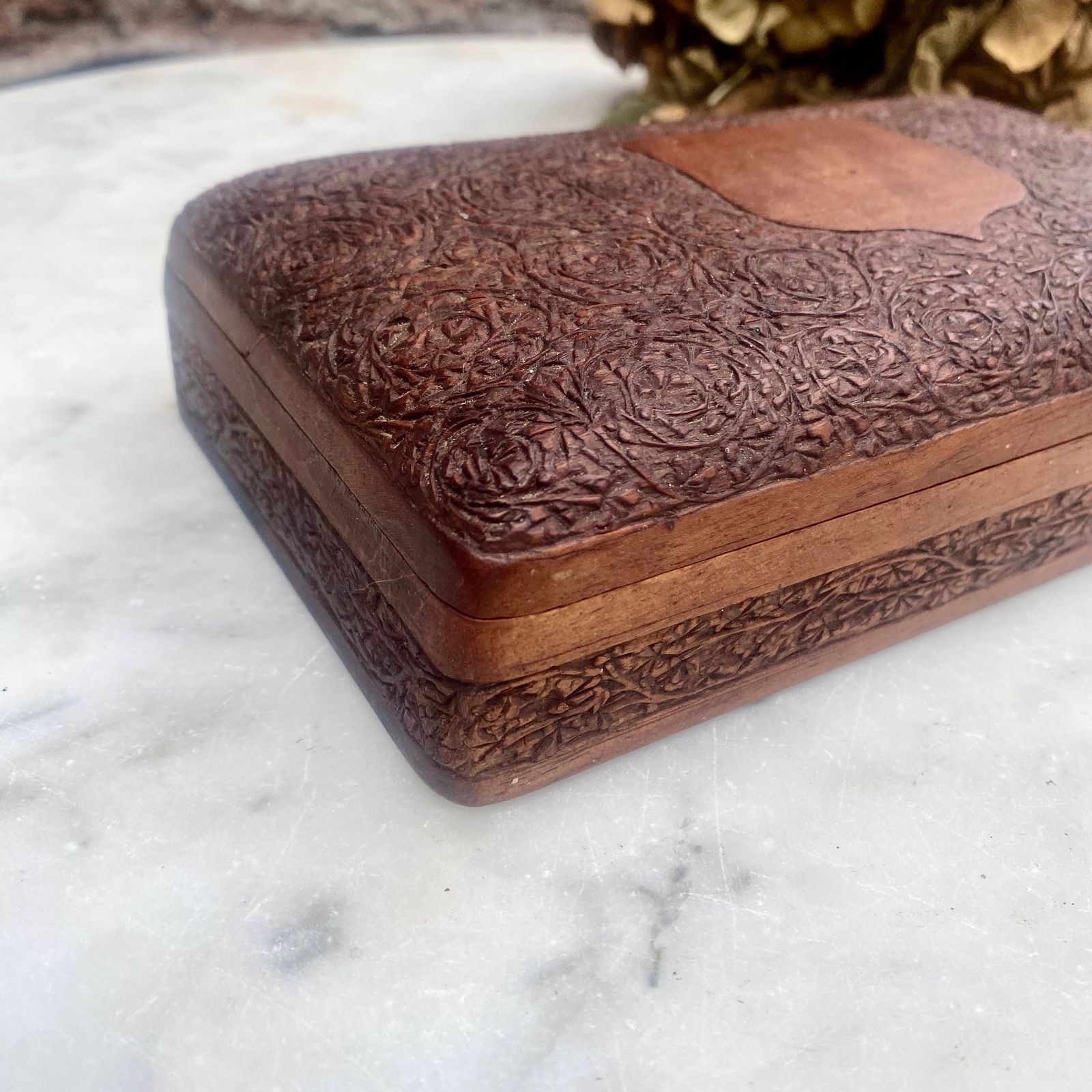 Antique 1920s Hand Carved Indian Rosewood Cigar Cigarette Case Pencil Pen Box photo 75.0