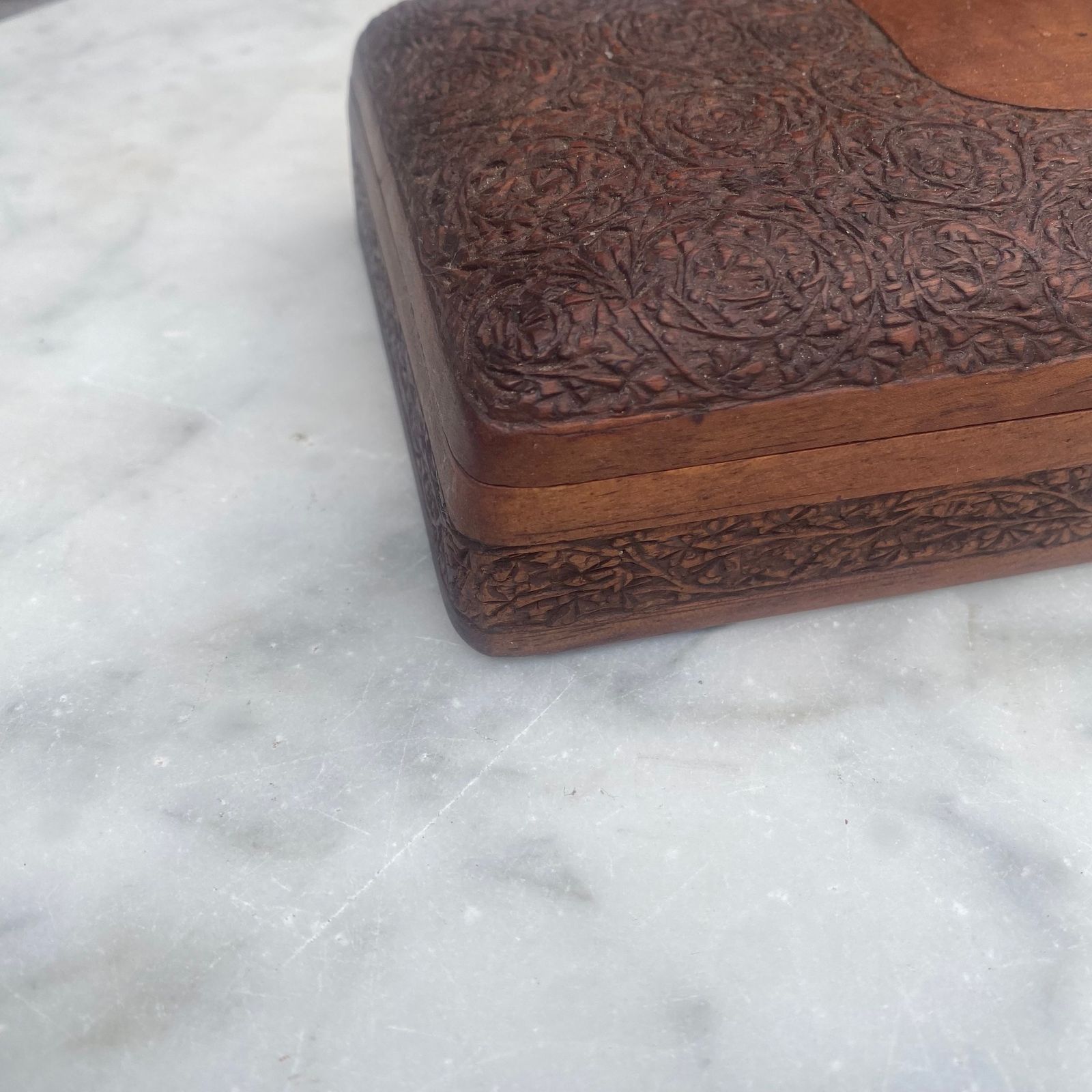 photo for sale Antique 1920s Hand Carved Indian Rosewood Cigar Cigarette Case Pencil Pen Box