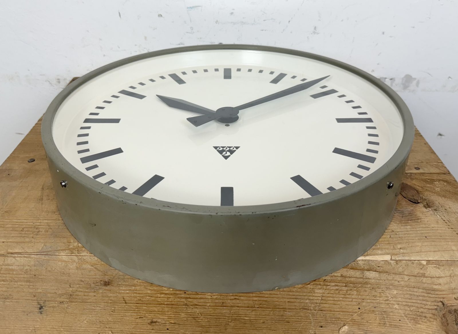 Large Grey Industrial Factory Wall Clock From Pragotron, 1960s photo for sale