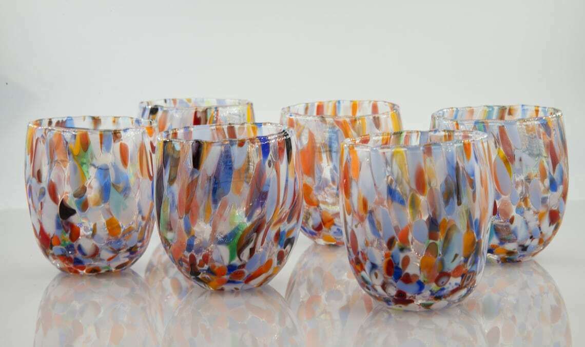 Buenos Aires, Set Of 6 Murano Shot Glasses Color "Millefiori" Handmade, Murano Glass Made In Italy photo vinterior