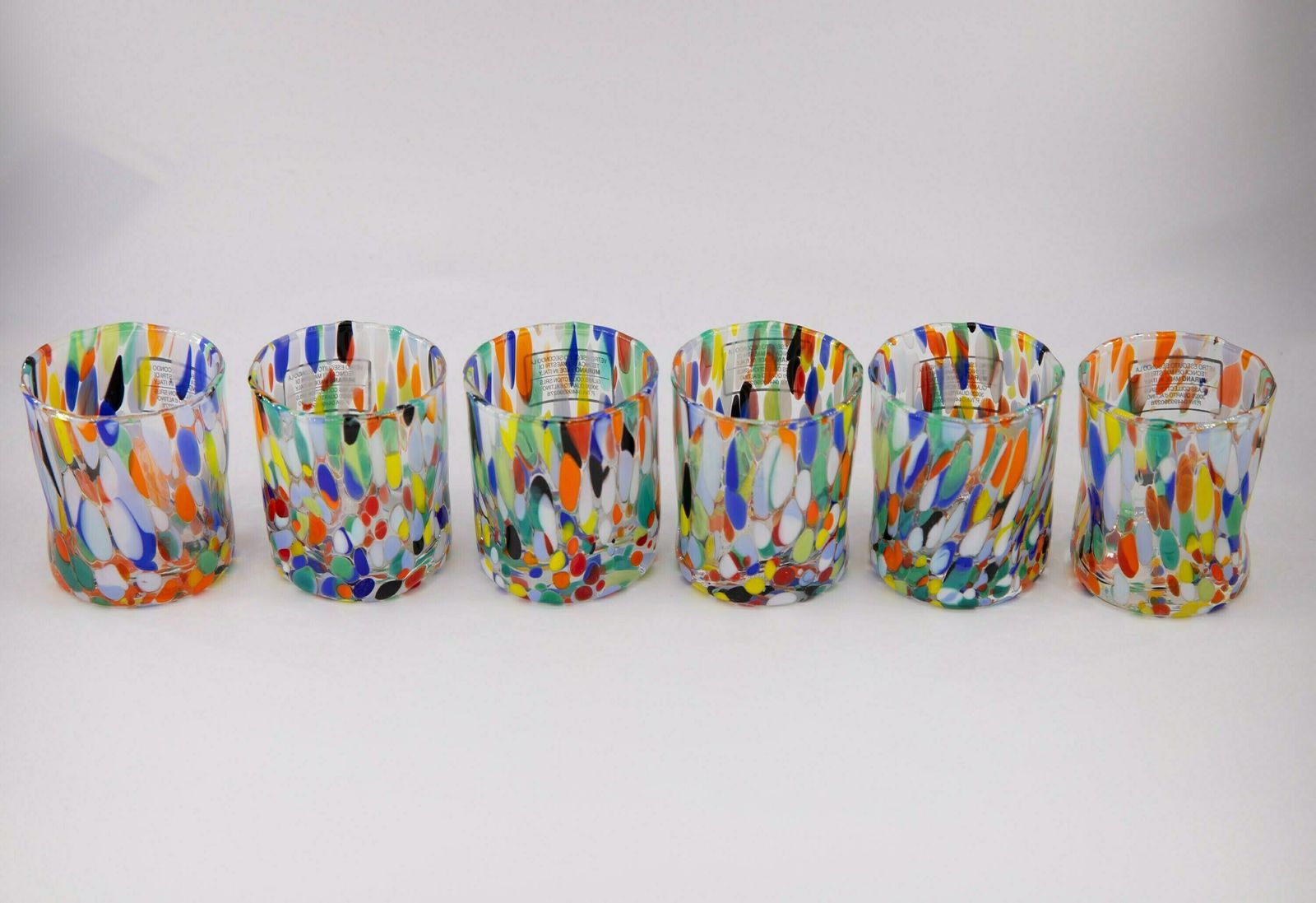 Caracas, Set Of 6 Murano Shot Glasses Color "Arlechhino" Handmade, Murano Glass, Made In Italy photo for sale