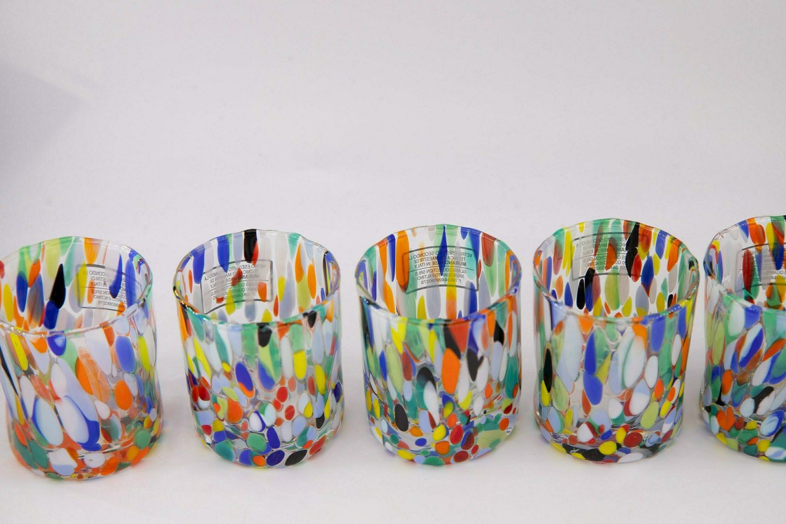 Caracas, Set Of 6 Murano Shot Glasses Color "Arlechhino" Handmade, Murano Glass, Made In Italy photo Home Decor