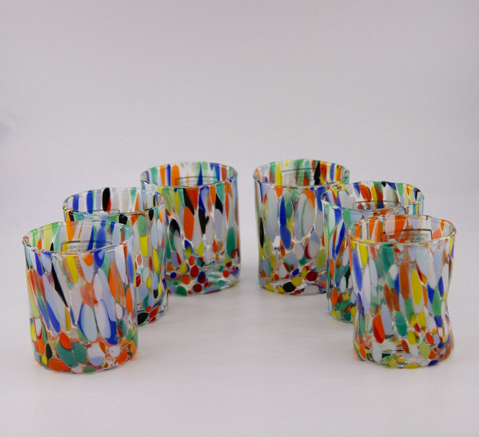 Caracas, Set Of 6 Murano Shot Glasses Color "Arlechhino" Handmade, Murano Glass, Made In Italy photo vinterior