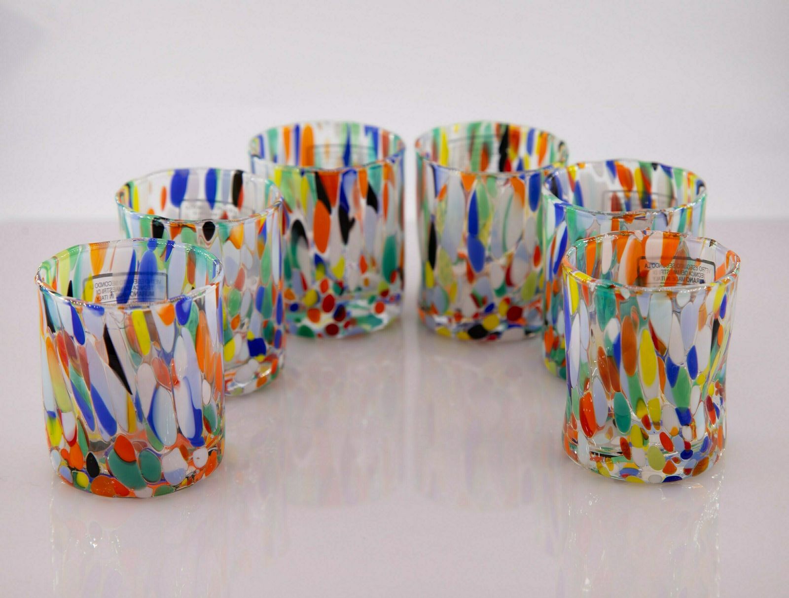 Caracas, Set Of 6 Murano Shot Glasses Color "Arlechhino" Handmade, Murano Glass, Made In Italy photo vintage